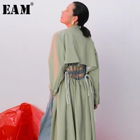 eam loose fit hollow out backless bandage jacket new lapel long sleeve women coat fashion tide spring autumn 2021 jz181