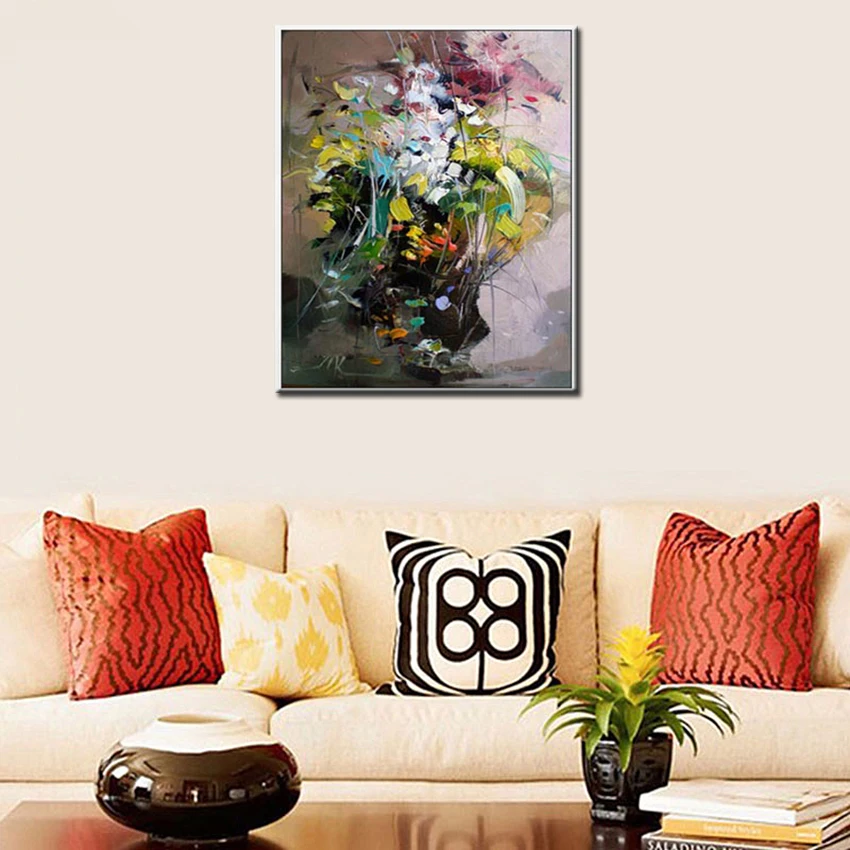 

YYR-ARTLAND Abstract flowers for home wall decoration Hand painted canvas oil painting hanging picture for living room bedroom