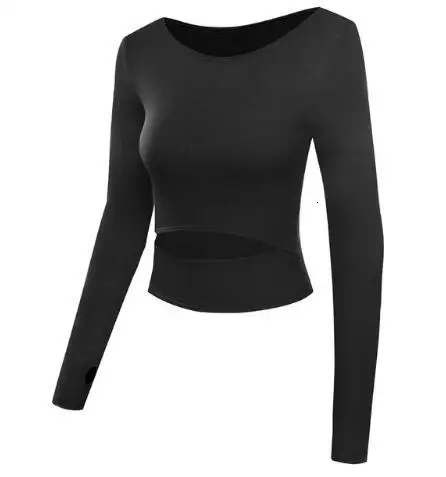 227-black Женские белые укороченные топы для занятий йогой, рубашки для йоги с длинным рукавом, топы для тренировок, фитнеса, бега, спортивные футболки для тренировок, йоги, спортивная одежда, сексуальная - Цвет: 227-black