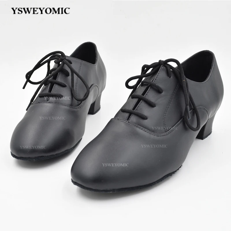 2021 Men Dance Shoes Style Black Leather Indoor 1.5inch Heel Ballroom Salsa Latin Dance Shoes For Man