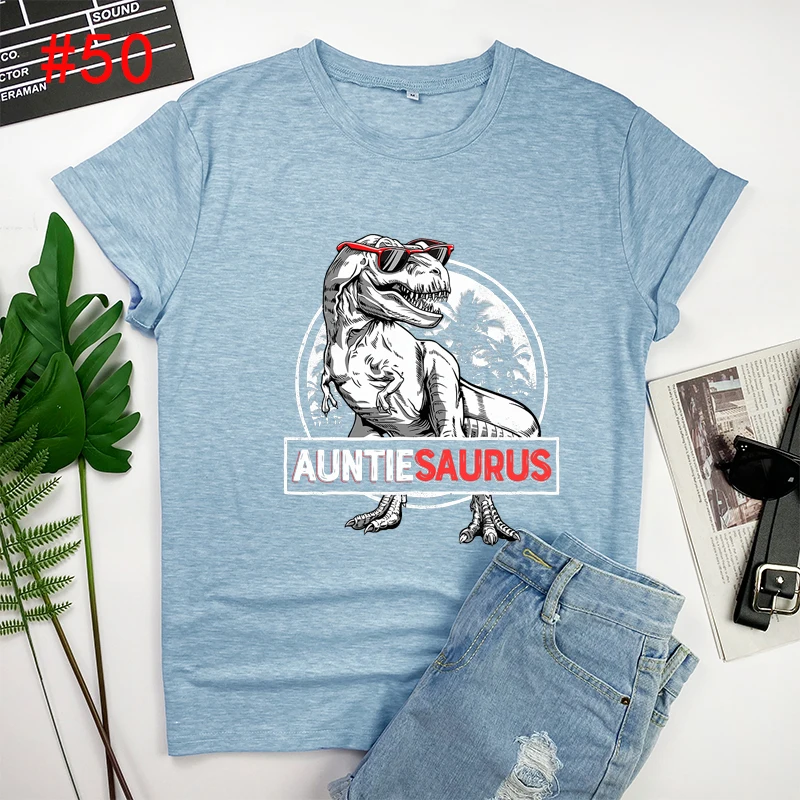

Женская футболка с коротким рукавом, топ с надписью «Auntiesaurus»