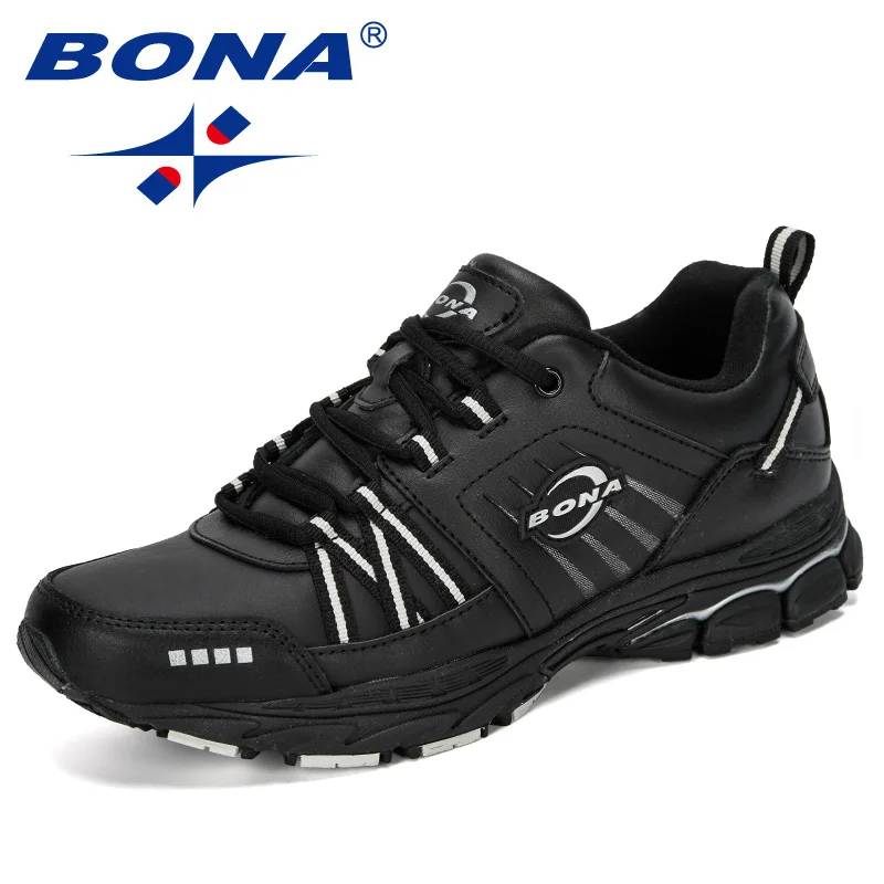Black silver gray BONA/Новинка года; дизайнерская повседневная обувь для мужчин; трендовые мужские кроссовки из коровьей кожи; обувь для отдыха; zapatillas hombre; Мужская модная удобная обувь - Цвет: Black silver gray