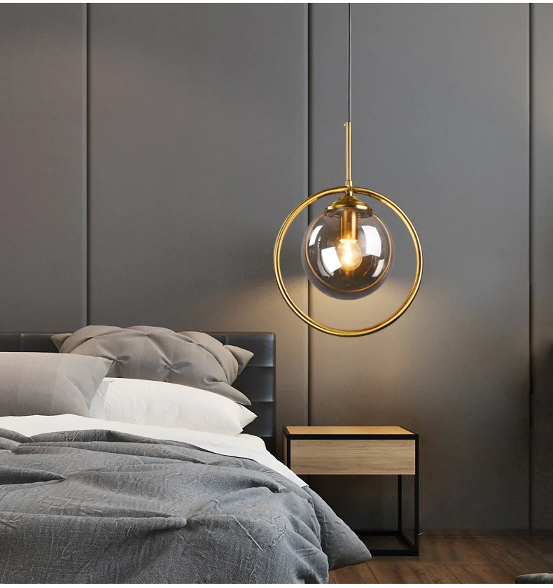 Медный Подвесной Светильник геометрической формы со стеклянными шариками лампа