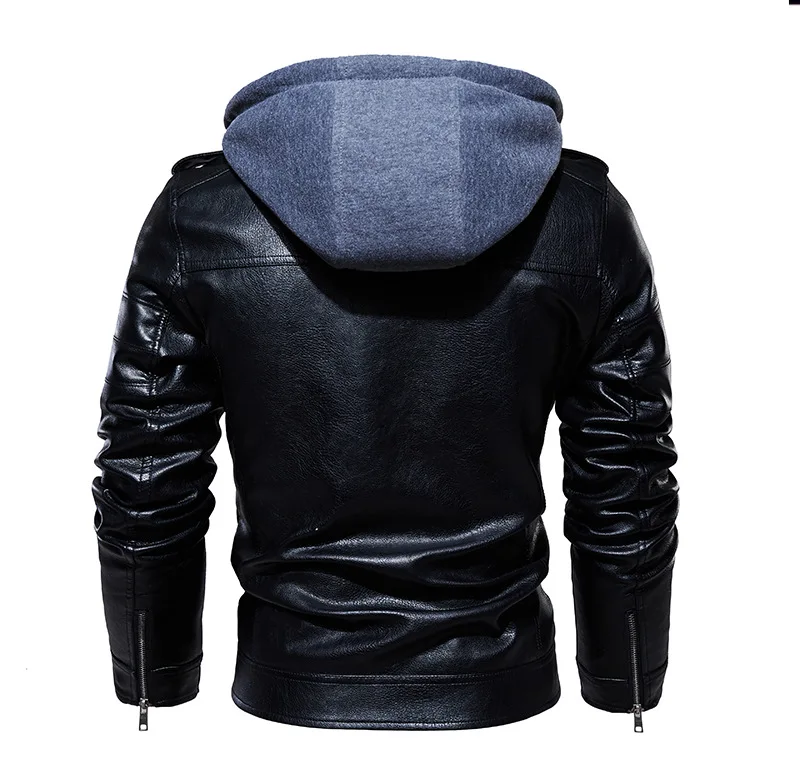 

Mens Jacket PU Leather Jacket Men Hooded Coat Fur Lined Motorcycle Jacket Fashion Coat Autumn Winter Coat Plus Size 4XL 5XL