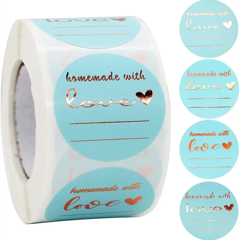 Наклейки бронзового цвета "Сделано с любовью" диаметром 38 мм для украшения выпечки на свадьбу, день рождения, праздничный подарок.
