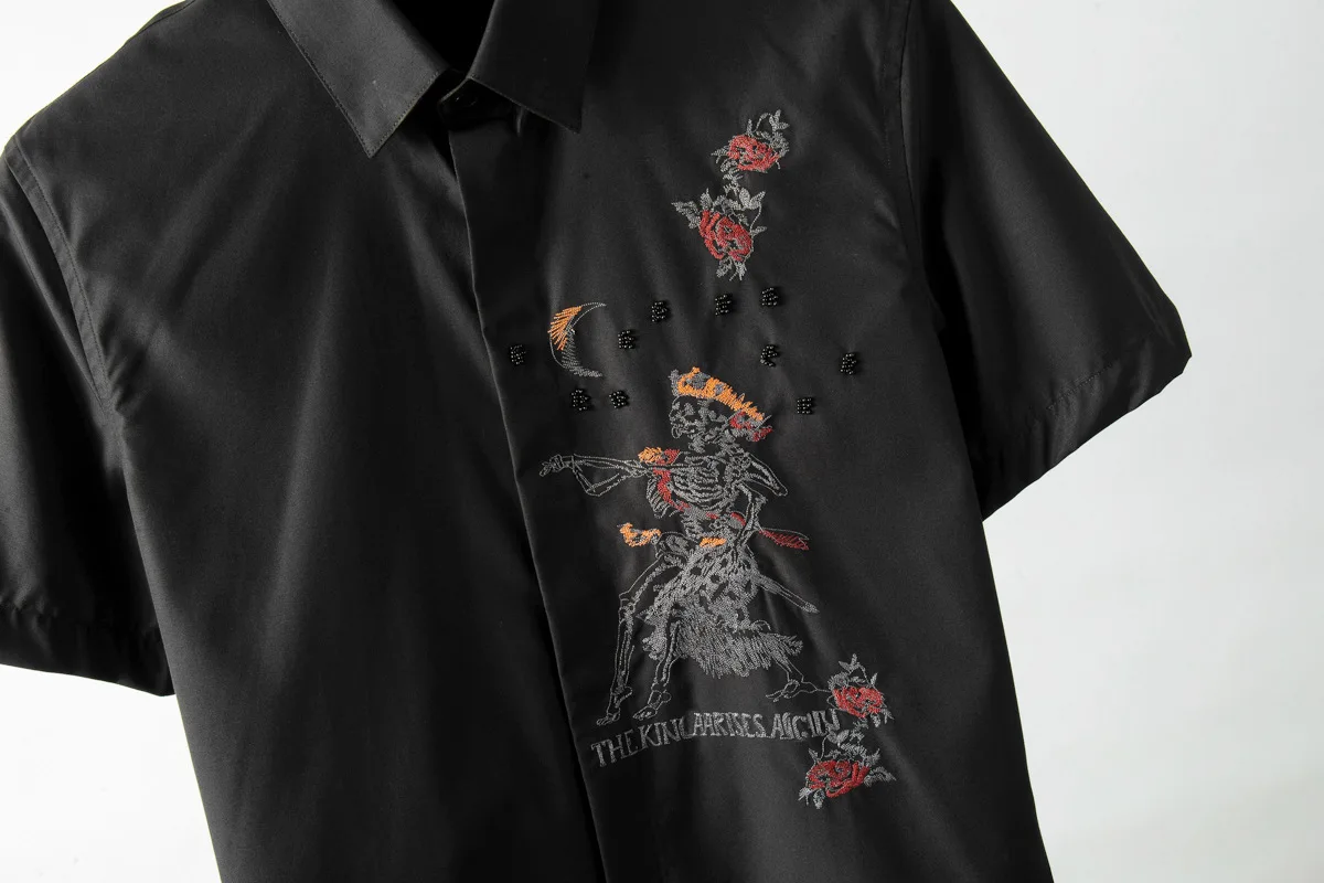 Летние роскошные мужские рубашки с вышивкой и коротким рукавом Camisa Masculina размера