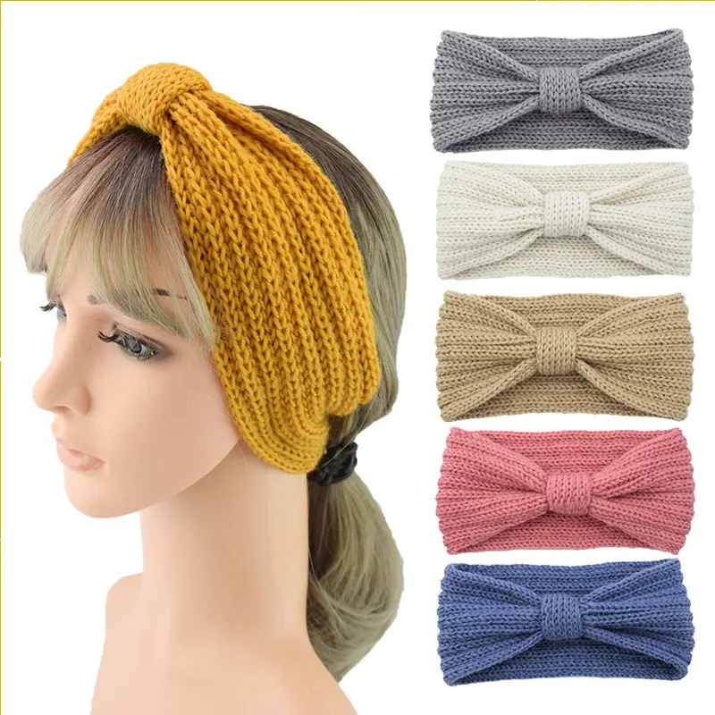 2019 Autumn Winter Warm Knotted Bow Headband Handmade Wool Knit Hairband Women Soft Stretch Headwear Hair Accessories Head Wrap |