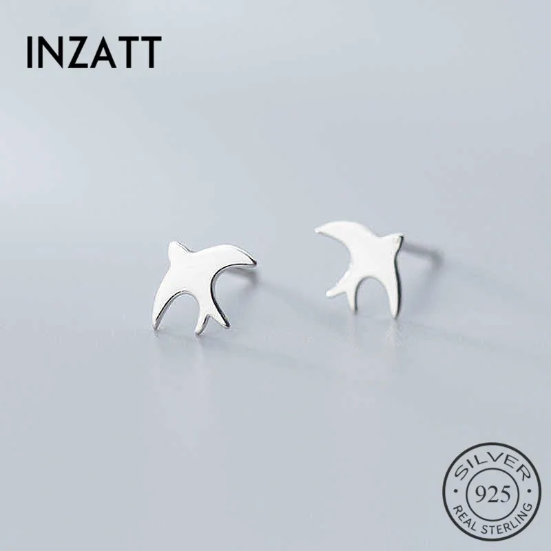 Птица из настоящего серебра 925 пробы INZATT серьги-гвоздики с животными для модных