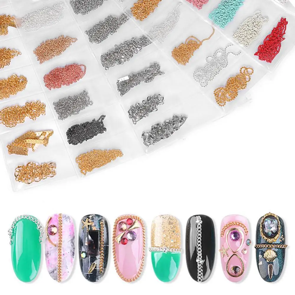 

50% Hot Sale Punk Style Mixed Size Nail Chains 3D Alloy Art Decorations DIY Manicure Supplies