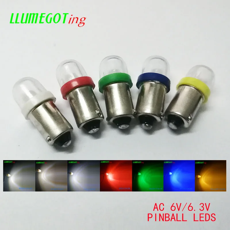 50 шт. BA9S T4W#44#47 Круглый прозрачный купол 2x 5630SMD различные цвета без полярности AC DC 6 в 6,3 В Bally пинбол игровая машина светодиодные лампы