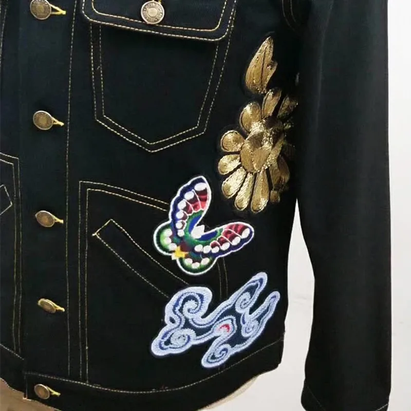

Top Quality Mens Floral Embroidery Denim Jacket Slim Fit Harajuku Streetwear Jeans Coat Man Single Breasted Autumn New Jacket