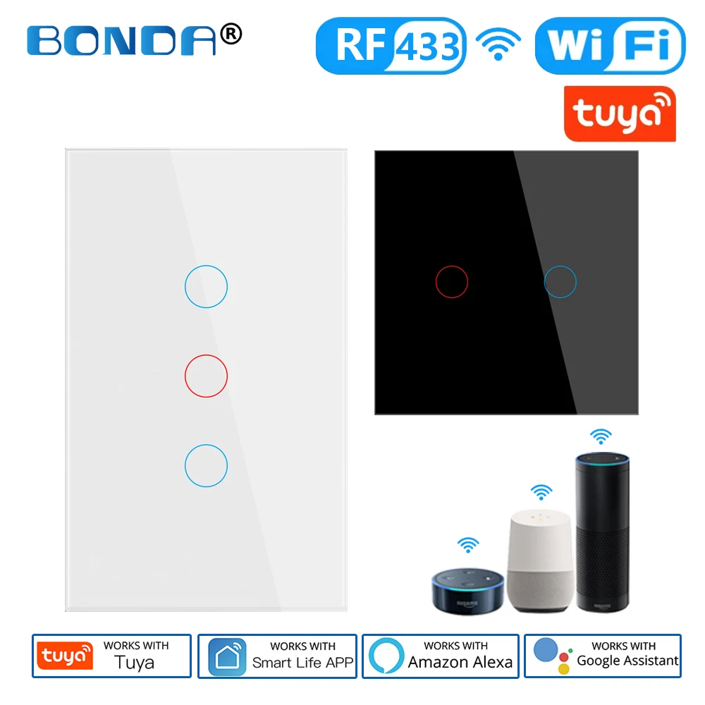 Умный выключатель Alexa без нейтрального стекла 433 МГц