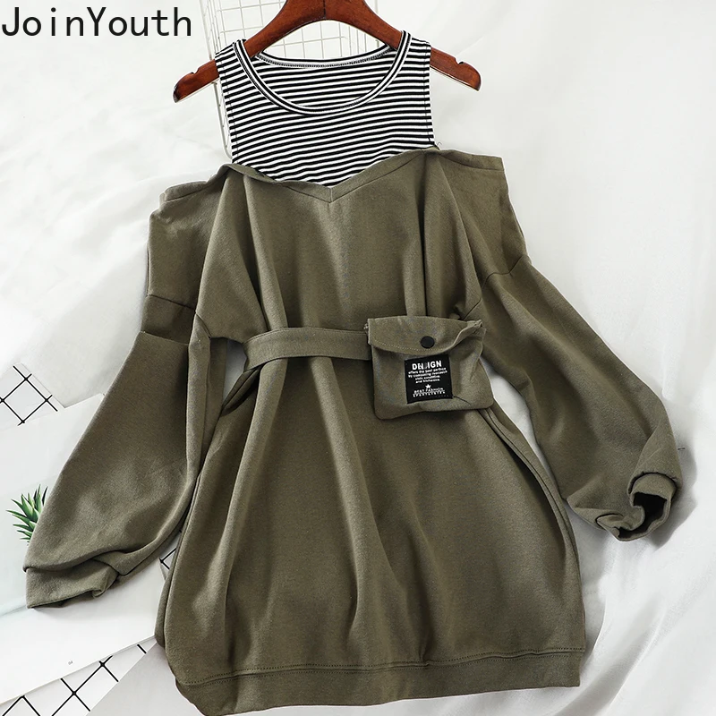 Joinyouth корейские платья 2020 Весенняя мода женское платье в полоску пэчворк с