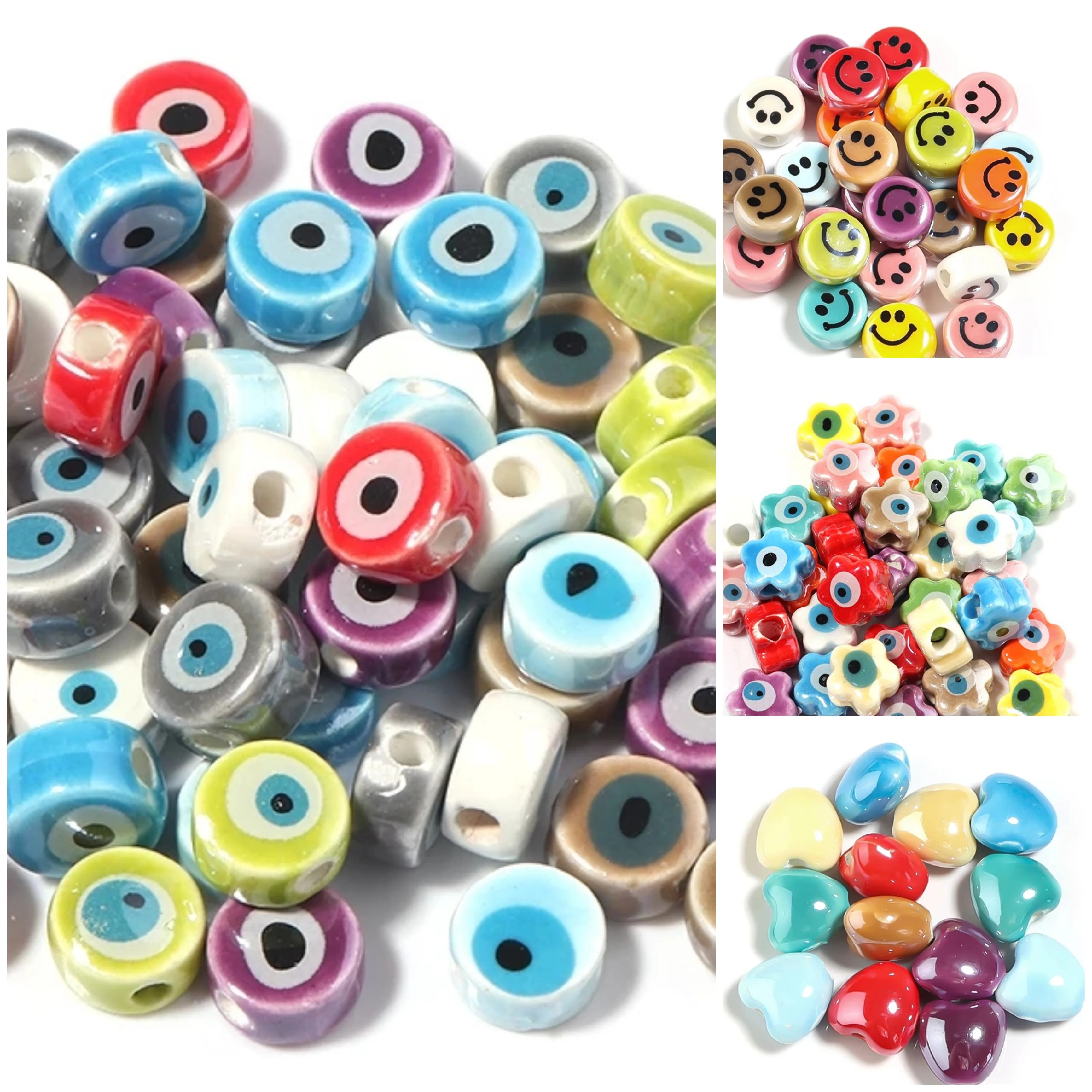 

10Pcs/lot Double Face Ceramic Evil Eye beads Ceramic Beads Store Spacer Charms For Jewelry Making Diy Bracelet