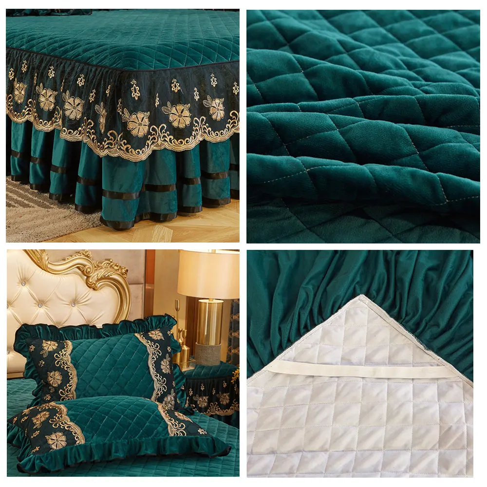 Вельветовое красное хлопковое стеганое кружевное покрывало с рюшами для кровати