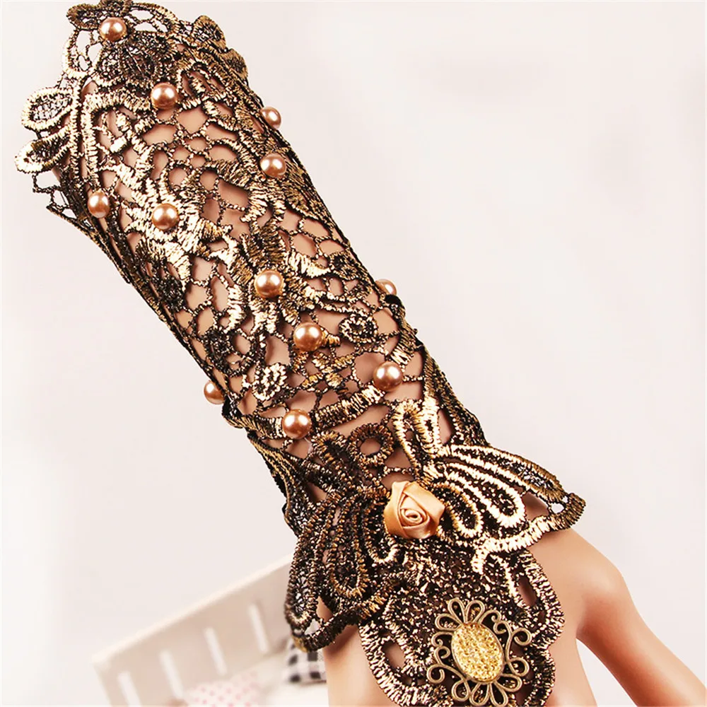 Средневековые Ретро золотые кружевные перчатки винтажная Готическая королева