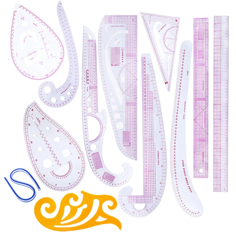 

12PCS DIY Multi-function Quilting Seam Sewing Patchwork Drawing Rulers Square Curve Tailor Ruler DIY Hand Quilting Tools