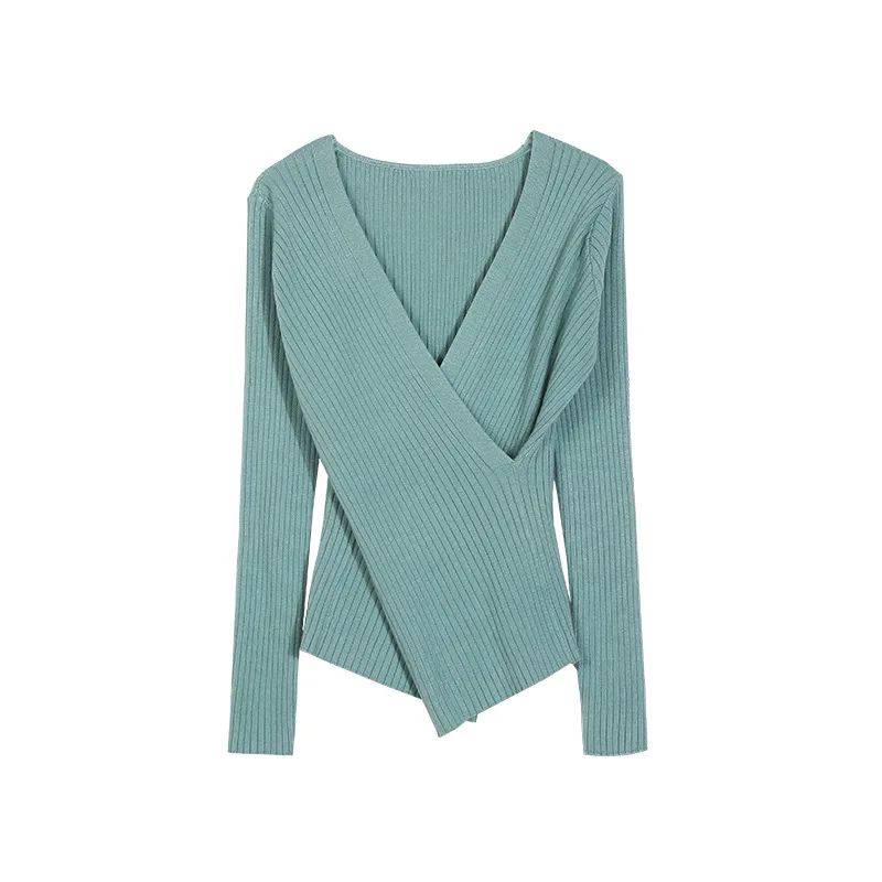 

V-neck knitted bottoming shirt women's 2020 new autumn and winter fashion slim long-sleeved T-shirt top tide V-Neck
