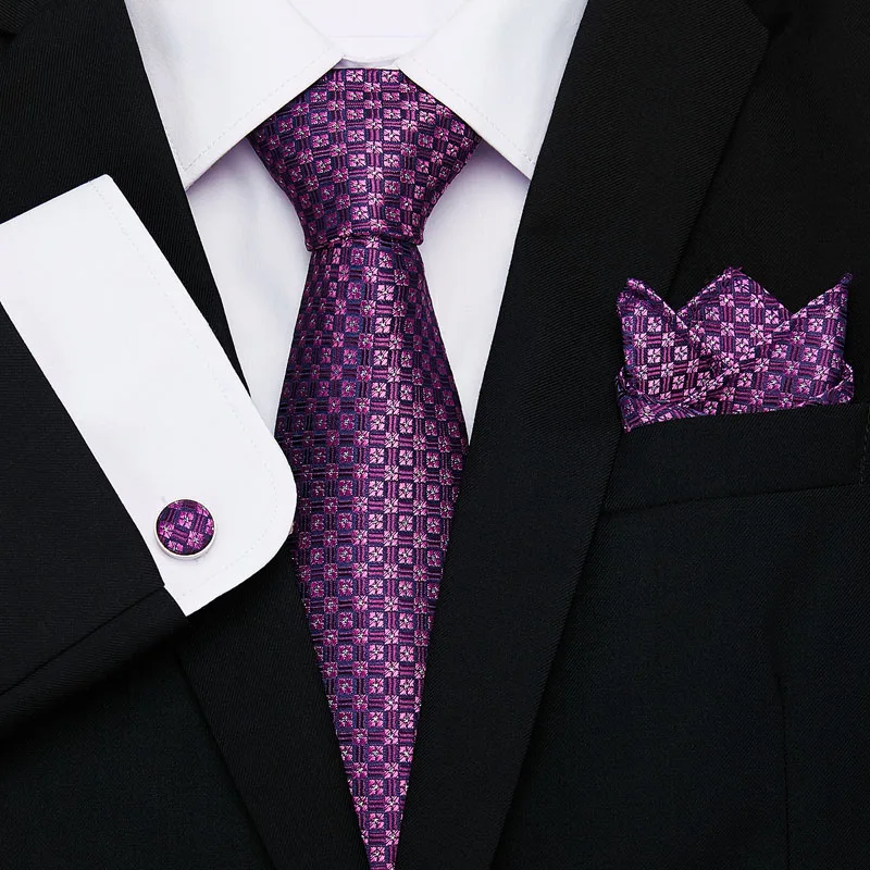 

Новые шелковые мужские галстуки в горошек, красные золотистые галстуки с цветочным принтом и носовые платки, запонки, набор мужских свадебн...