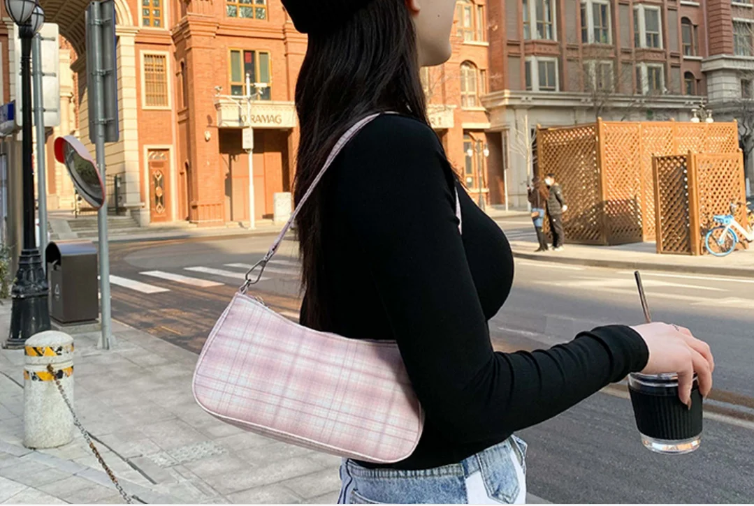 

New style ladies shoulder bag handbag retro plaid baguette bag underarm bag small bag