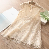 2021 summer 2 3 4 5 6 7 8 10 years crew neck chiffon chinese ethnic embroidery mesh floral cheongsam dresses for kids baby girls