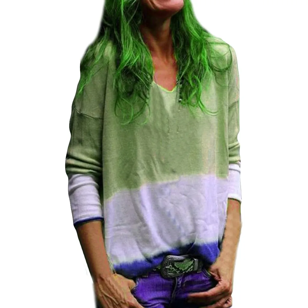 Женская футболка с v-образным вырезом и длинным рукавом яркое платье женская топ