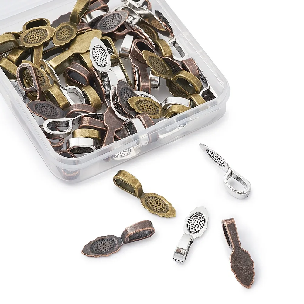 

60 шт. 26x8x7 мм Ложка для листьев из сплава, плоские приклеивающиеся вкладыши, античное серебро/золото/бронза для самостоятельного изготовлени...