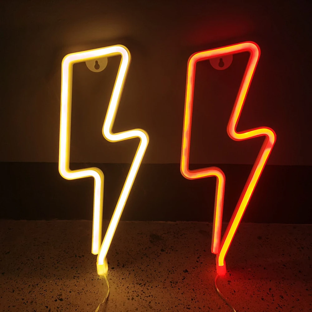 

Flash Shaped Sign LED Neon Night Light USB Battery Operated Table Lights Home Party Kids Room Decorative Hanging Wall Night Lamp