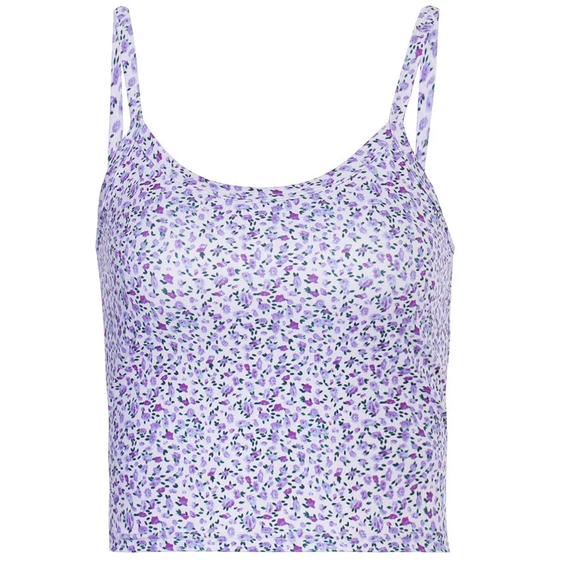 

E-girl Spaghetti Strap Floral Graphic Cropped Tops Y2K Fashion Printing Backless Purple Camis Tops Chic Summer Cute Tank