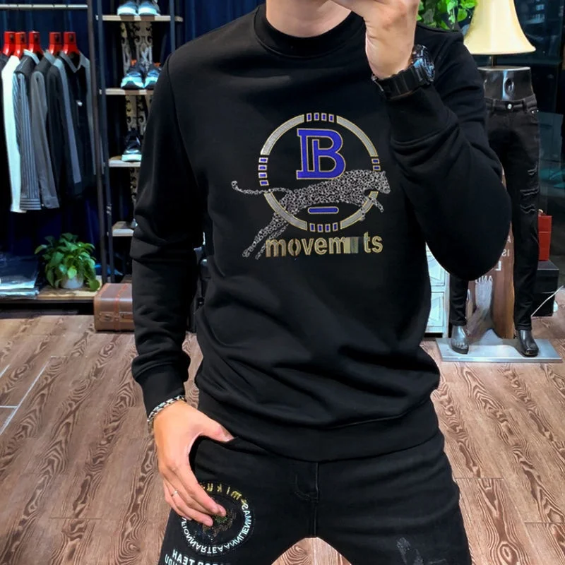 

Autumn Winter 2021 New Hoodie Bottom Shirt Long Sleeve Shirt Versatile Handsome Sequins Men T-shirt Men