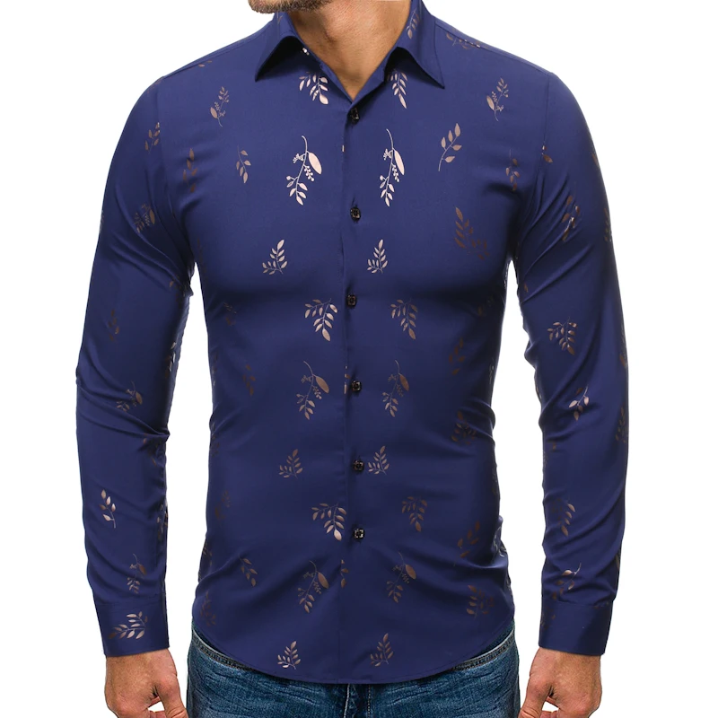 

Mens Casual Button Down Dress Shirts 2021 Fashion Bronzing Floral Printed Shirt Men Party Business Stage Prom Shirt Male Chemise