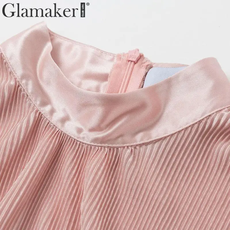 Glamaker, розовое трикотажное Бандажное облегающее мини-платье, женское сексуальное Клубное платье с длинным рукавом-фонариком, Осень-зима, плиссированные вечерние платья, новое платье