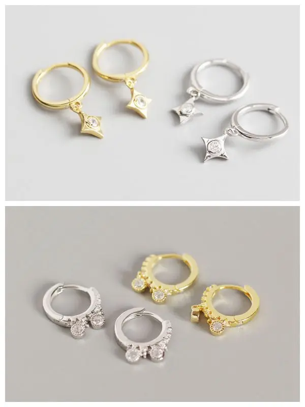 

925 Silver Ear Buckle Piercing Clips Hoops Huggies Zircon CZ Rings Circles Star Charms Pendient Crein Earring Jewelry Christmas