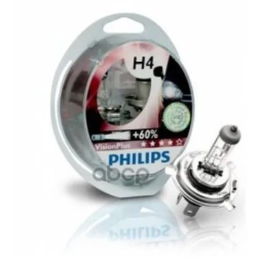 Комплект Галогенных Ламп 2шт H4 12v 60/55w P43t Visionplus (На 60% Больше Света На Дороге) Philips