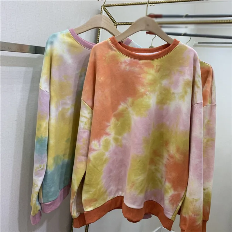 

Autumn New Womens Sweatshirts Harajuku Tie dye Hip Hop Pullover for Women Printing Long Sleeve Loose Leisure Tops
