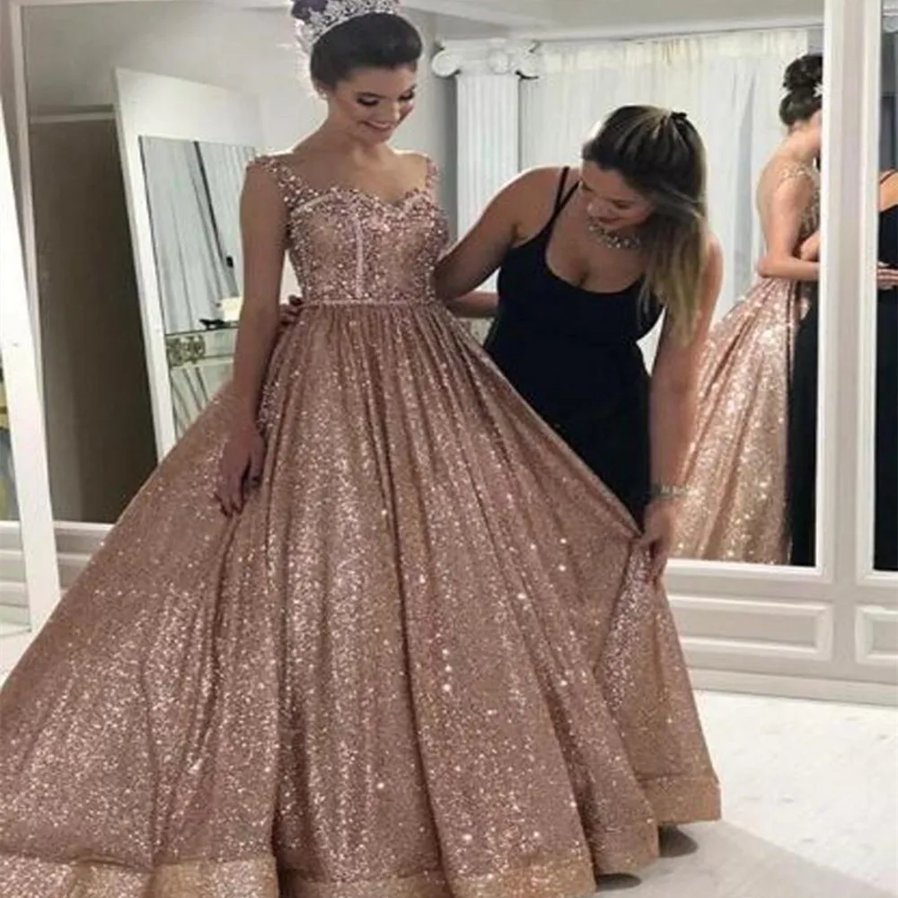 

Glitter Rose Gold Quinceanera Prom Dresses Charro Princess Beade Ball Gown Sweet 16 Dressquinceanera 15 year old