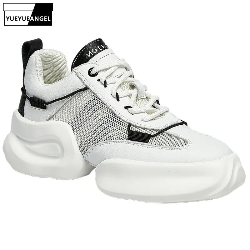 

Breathable Platform Sneakers Women Summer Outdoor Mesh Spliced Casual Shoes Lace Up Outdoor Height Increasing White Shoes Female