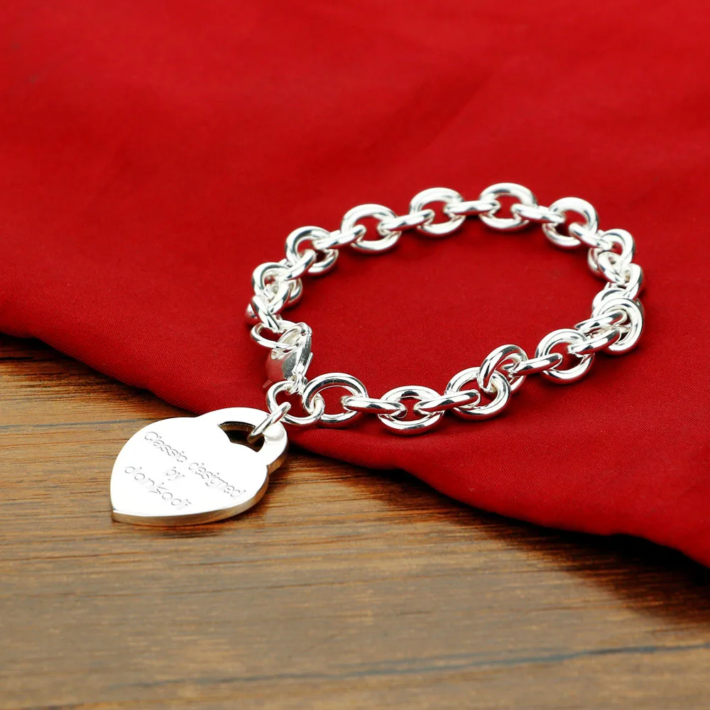 New Fashion 925 Silver Heart Brand Bracelet For Women Men Round Pendant Men's Female Classic all-match Couple | Украшения и