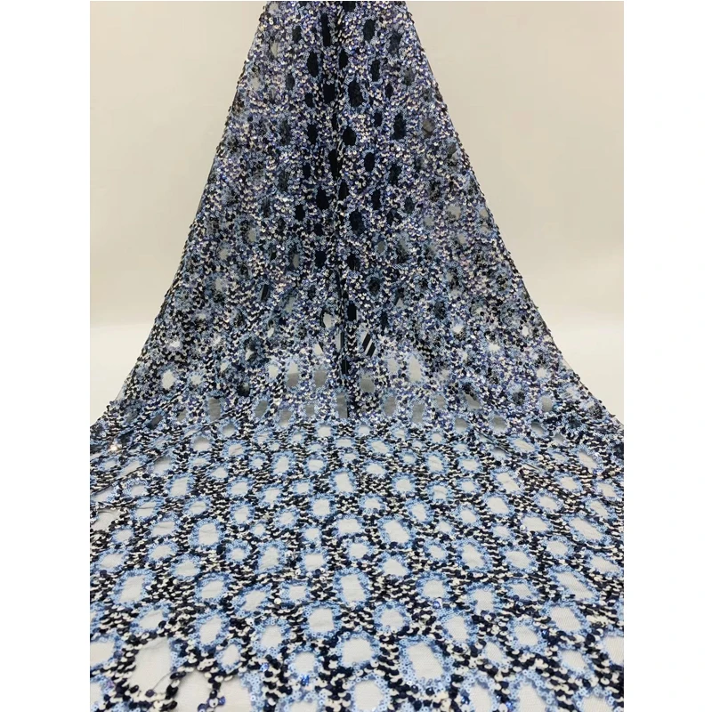 

New African Fabric Lace 2020 Geometry Dot Solid Embroidery With Beads Sequins Design Fabrics For Party Dresses