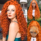 180 плотность оранжевый курчавый кудрявый синтетический кружевной передний парик для черных женщин 26 дюймов средняя часть Babyhair Preplucked ежедневный Косплей