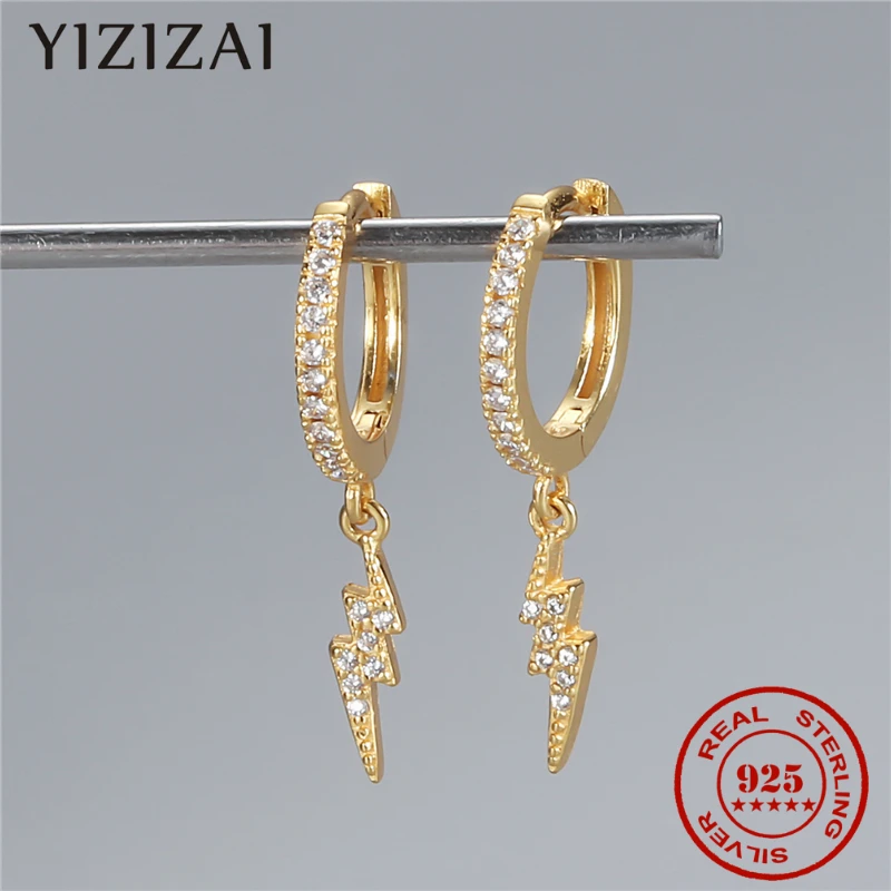 

YIZIZAI Fashion Korean Genuine 925 Sterling Silver Zircon Crystal Double Lightning Hoop Earrings For Women Punk Rock Jewelry