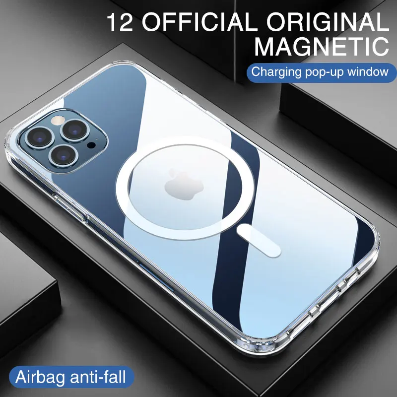 

Charger Magnetic Case For iPhone xs xr For apple Phone 12 11 13 ProMax Wireless Charging Shockproof Transparent Magnet Cover