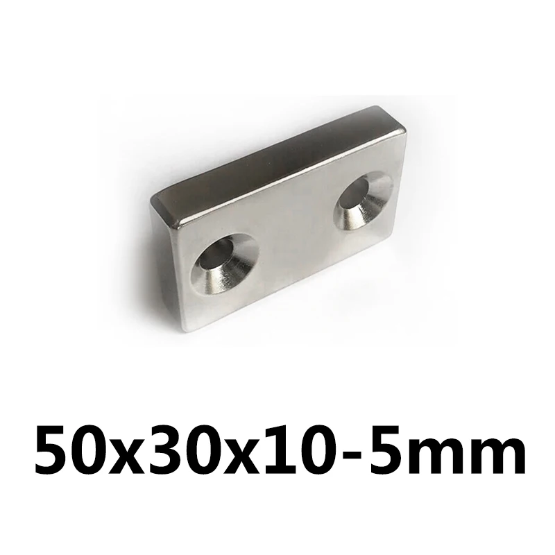 1/2/3 шт. 50x30x10-5 мм большие блочные магниты с 2 отверстиями полоса 5 неодимовый магнит