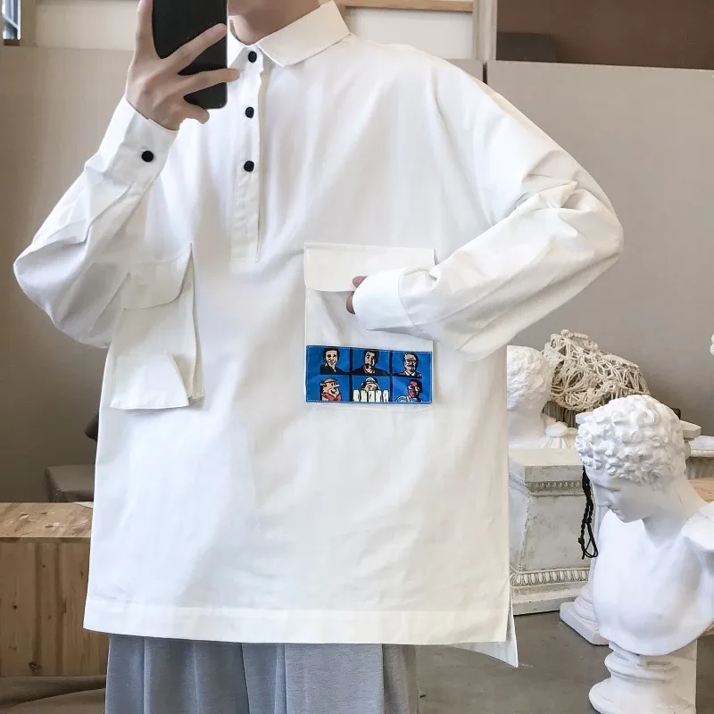 Мужской пуловер в западном стиле белая хлопковая рубашка карго с французскими