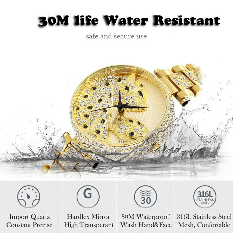 

MISSFOX Women Watches Luxury 18k Gold Leopard Ladies Watch Fashion Diamond Waterproof Quartz Female Clock Gifts 2020 Best Sell