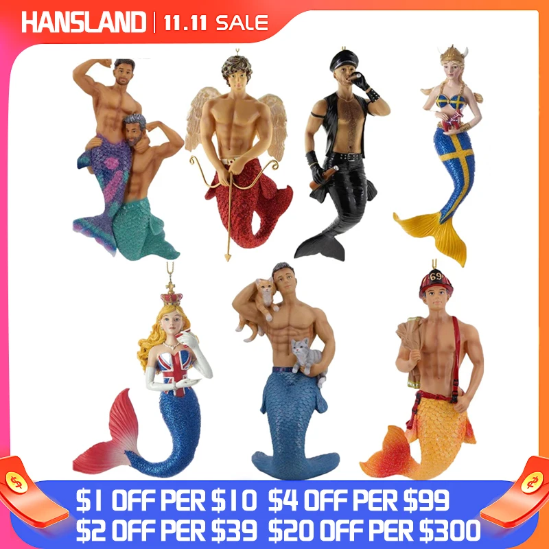 

NEW Hot 17cm Muscular Man Mermaid Collection Resin PVC Model Pendant Figures Toy For Home Desk Ornaments Crafts Kids Toys Gift
