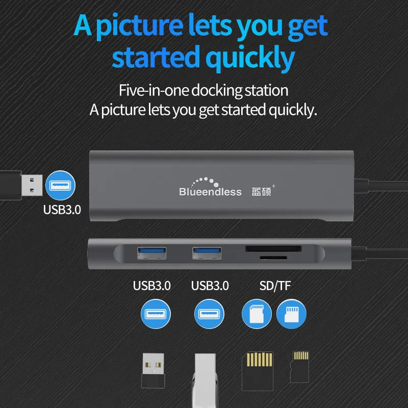 Портативный Док-станция для ноутбука 9 в 1 type-C USB 3,0 HDMI TF LAN PD usb-концентратор для Macbook huawei XiaoMi DELL Surface lenovo Dock