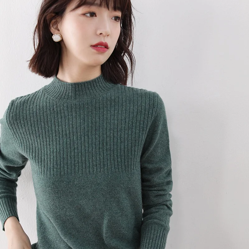 

100% Wool Knitted Sweaters Hot Sale Women Jumpers Female Standard Long Sleeve Pullovers Slim Knitwears