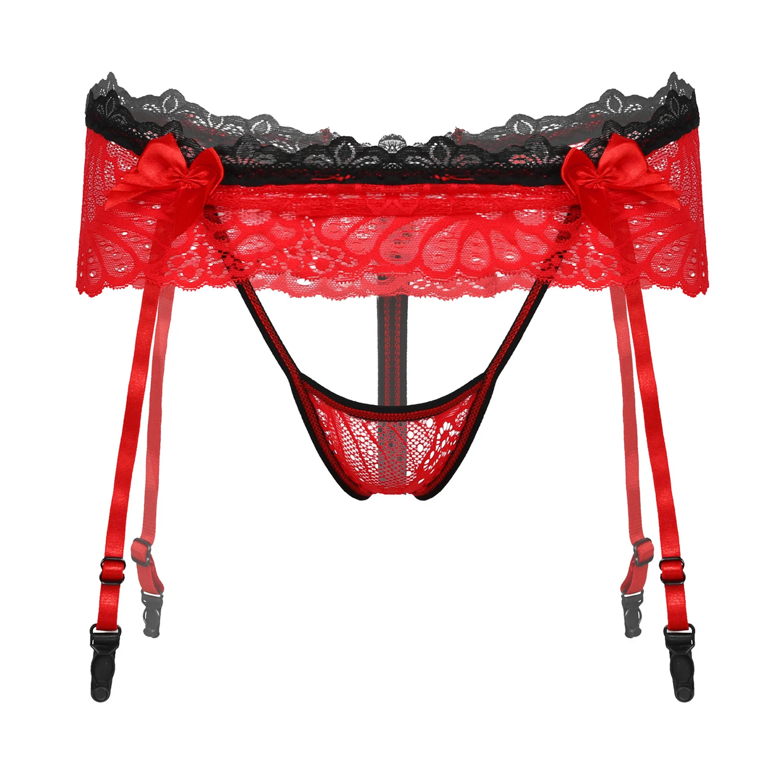 

Мужские прозрачные кружевные стринги с оборками, нижнее белье для футболок, с бантом, с низкой посадкой, эластичные стринги с открытой спино...