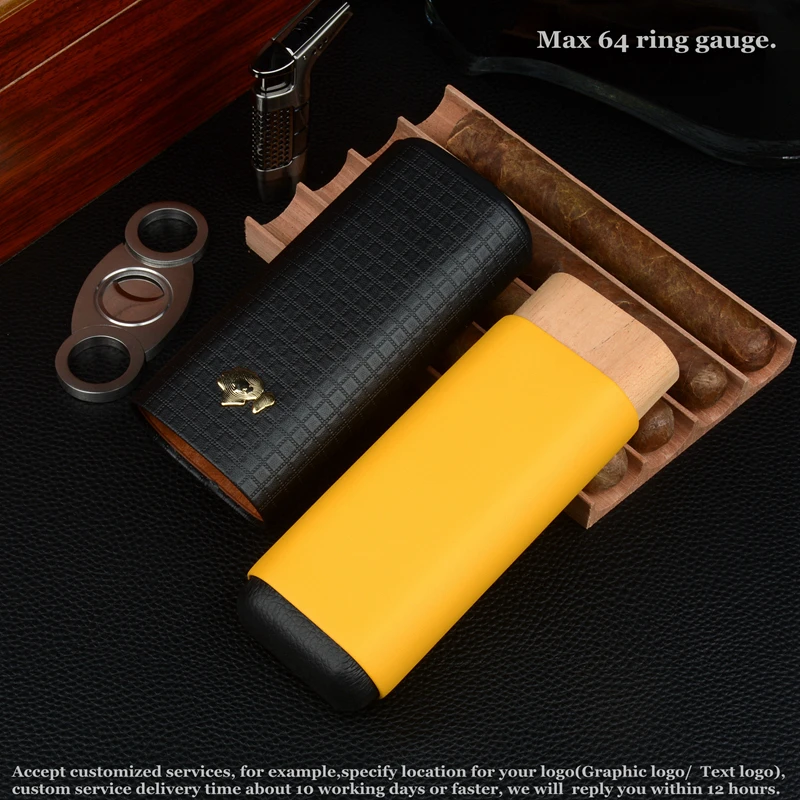 COHIBA Large Cigar Case Cedar Wood Travel Humidor Leather Cigar Holder 63 Ring Charuto Box Tobacco Tube  Smoking Accesories